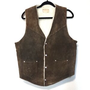 Vintage Conklin Leather Mfg. Western Leather Sheepskin Lined Vest Medium